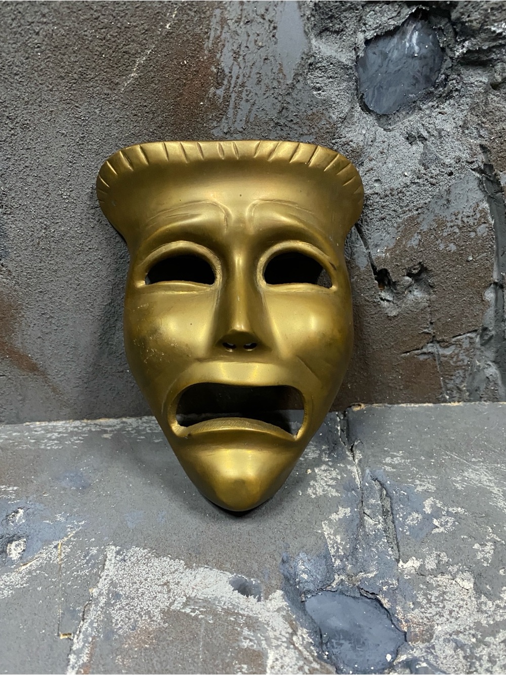 Vintage 1970s Solid Brass Tragedy Theater Mask Wall Hanging